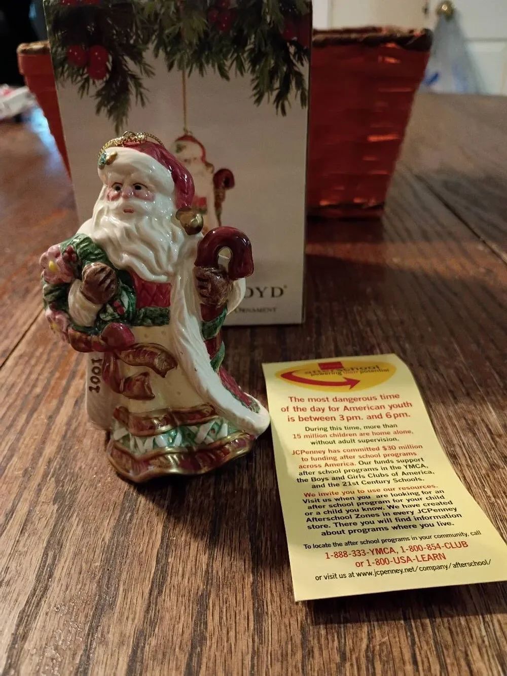 Fitz & Floyd 2001 Christmas Wreath Santa Claus Ornament Vintage Ceramic Boxed